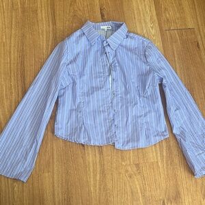 Fashion Nova Blue Striped Button Down Shirt
